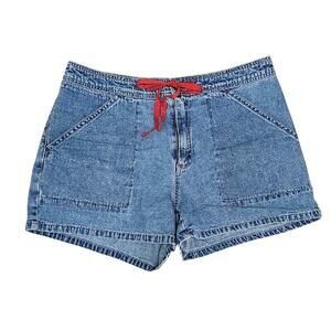 GAP Vintage Deep Pocket Zip Button Mid Rise Blue Jean Shorts with Red Tie Sz 8